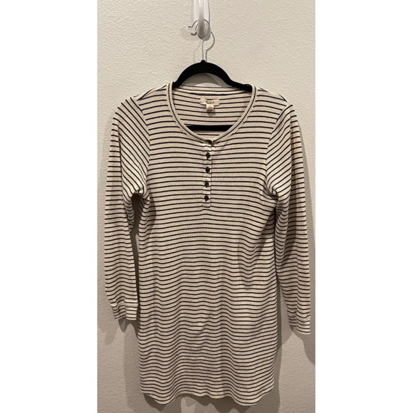 Madewell Dresses & Skirts - MADEWELL Thermal Beige Black Striped Long Sleeve Sweater Dress